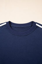 Varsity Striped Detail Crewneck Pullover Elastic Sweatpants 2pcs Outfit