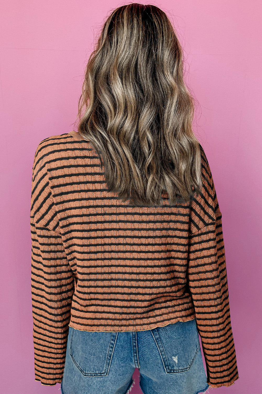Textured Stripe Henley Long Sleeve