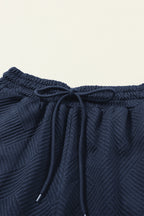 Navy Blue Textured Loose Fit T-Shirt + Pant Set