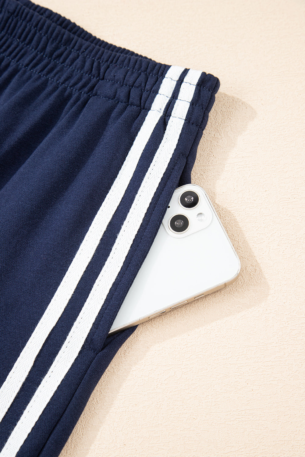 Varsity Striped Detail Crewneck Pullover Elastic Sweatpants 2pcs Outfit