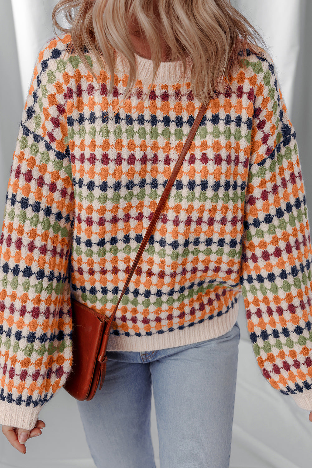 Multicolor Dotty Striped Pattern Knit Sweater