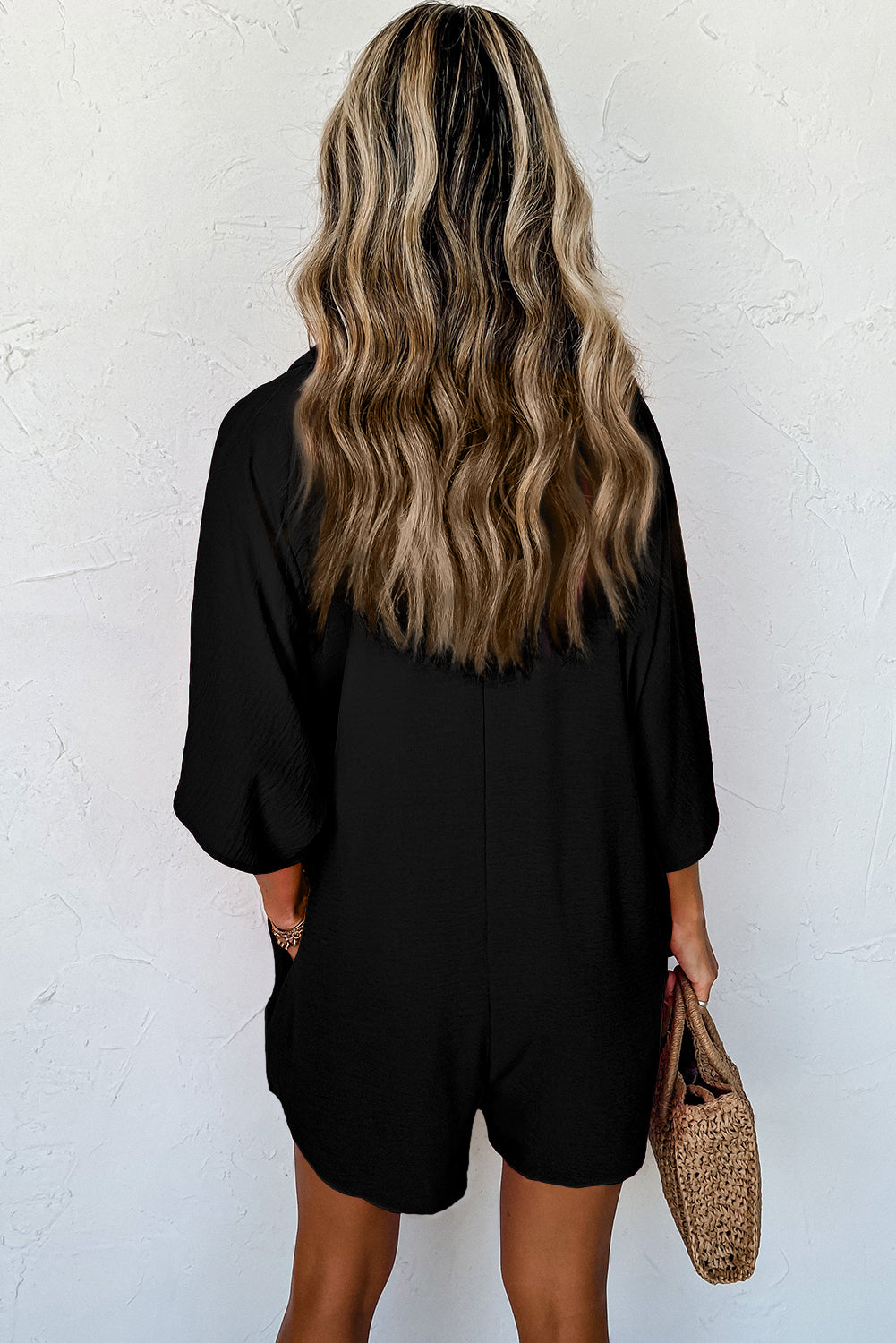 Black Half Button Collared Romper