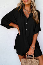 Black Half Button Collared Romper