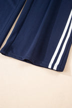 Varsity Striped Detail Crewneck Pullover Elastic Sweatpants 2pcs Outfit