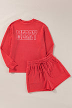 Corded MERRY Graphic Long Sleeve Top and Shorts Set