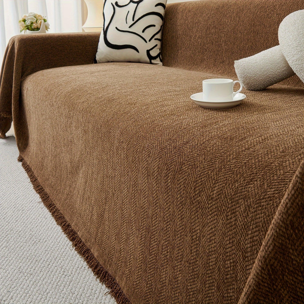 Update Sofa with Organic Couch Cover | Herringbone Chenille Tassels