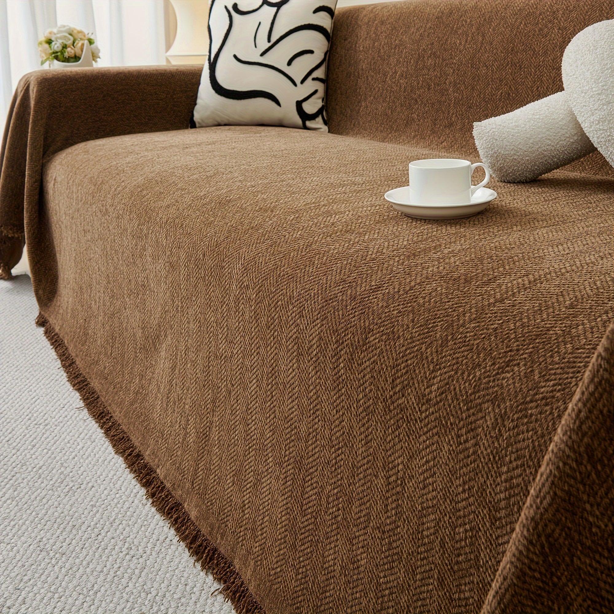 Update Sofa with Organic Couch Cover | Herringbone Chenille Tassels