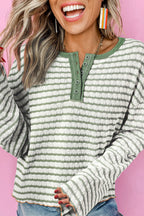 Textured Stripe Henley Long Sleeve