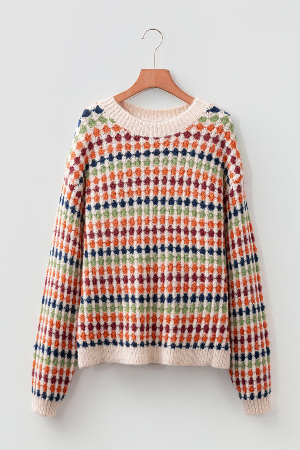 Multicolor Dotty Striped Pattern Knit Sweater