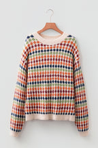 Multicolor Dotty Striped Pattern Knit Sweater