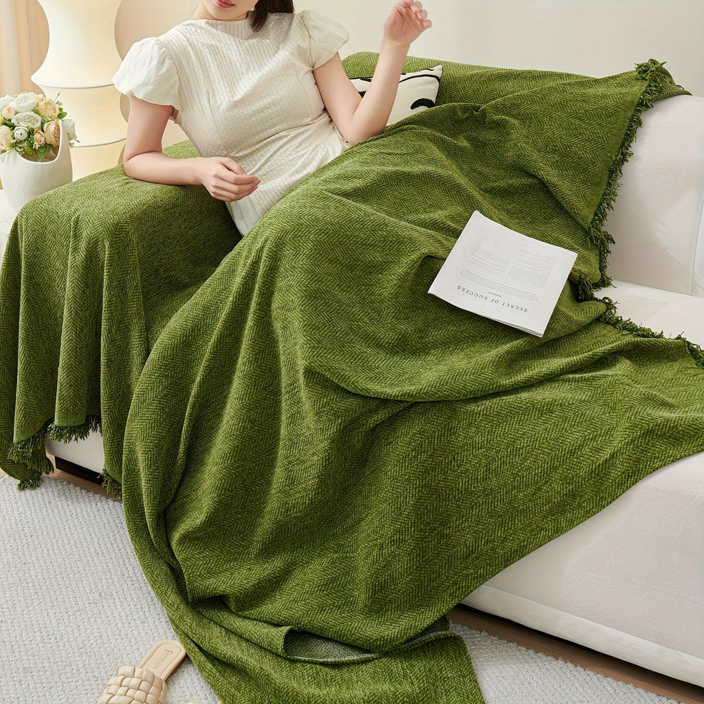 Update Sofa with Organic Couch Cover | Herringbone Chenille Tassels