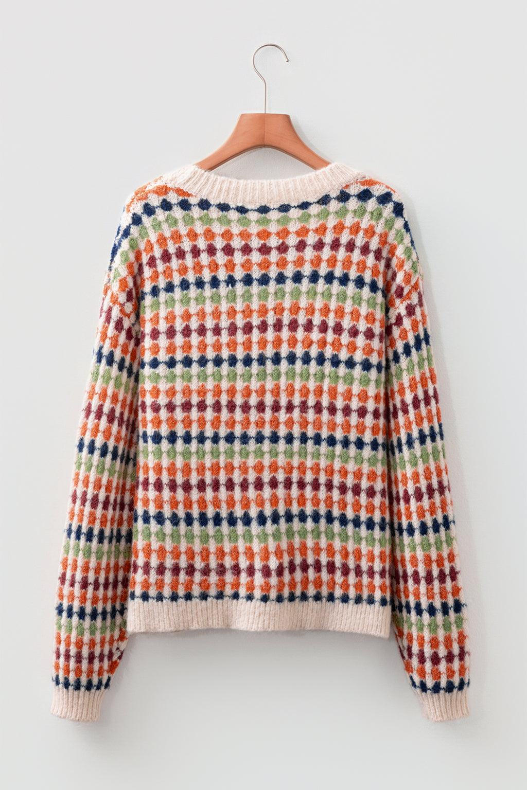 Multicolor Dotty Striped Pattern Knit Sweater