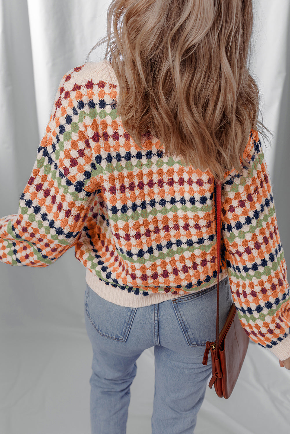 Multicolor Dotty Striped Pattern Knit Sweater