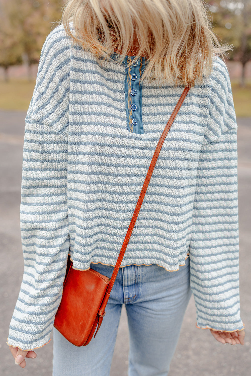 Textured Stripe Henley Long Sleeve