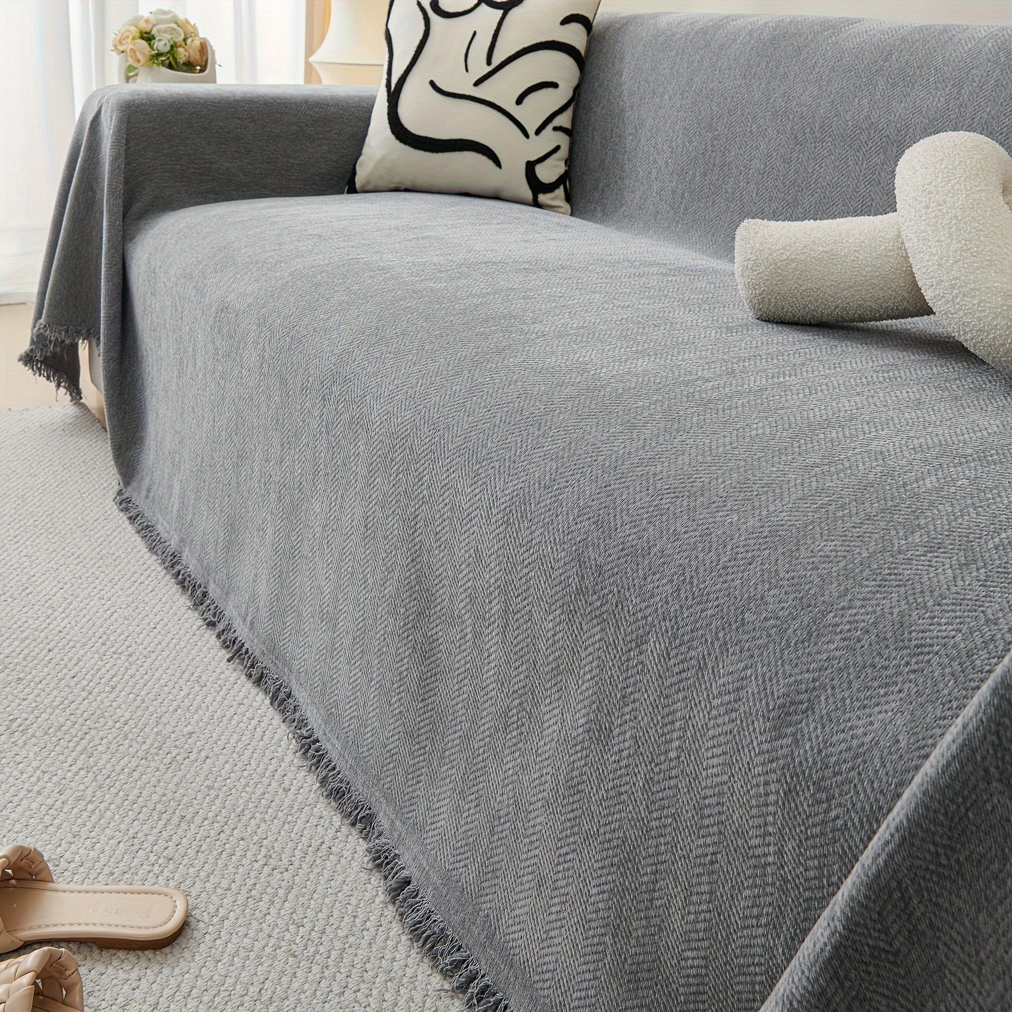 Update Sofa with Organic Couch Cover | Herringbone Chenille Tassels