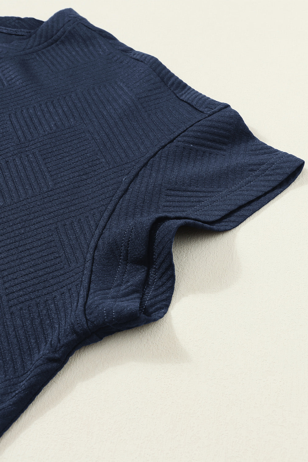 Navy Blue Textured Loose Fit T-Shirt + Pant Set