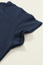 Navy Blue Textured Loose Fit T-Shirt + Pant Set