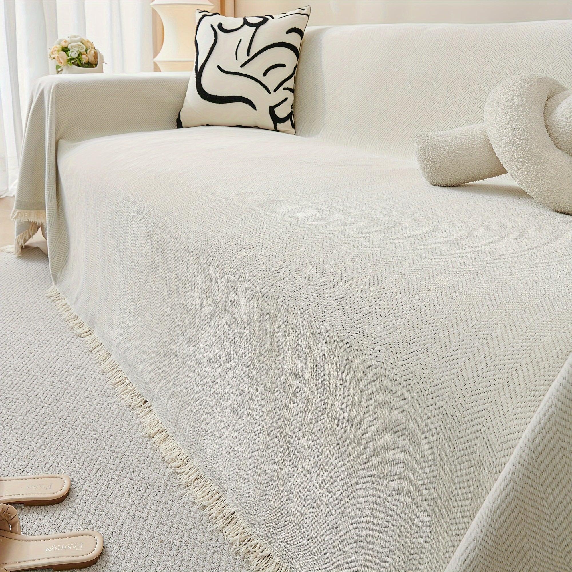 Update Sofa with Organic Couch Cover | Herringbone Chenille Tassels