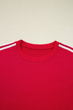 Varsity Striped Detail Crewneck Pullover Elastic Sweatpants 2pcs Outfit