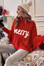 "Merry" Embroidered High Neck Sweater