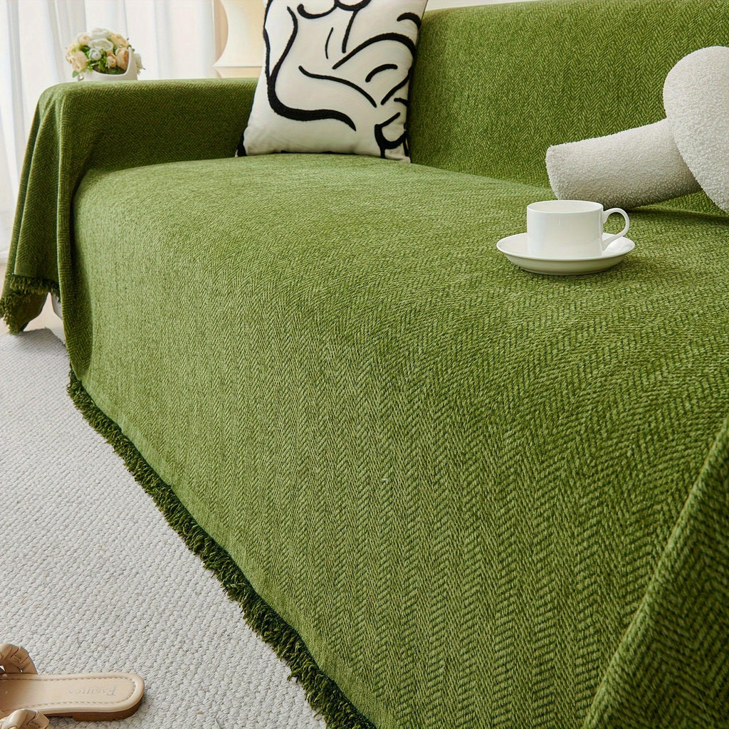 Update Sofa with Organic Couch Cover | Herringbone Chenille Tassels