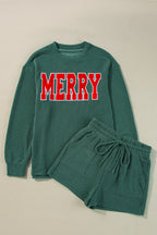 Corded MERRY Graphic Long Sleeve Top and Shorts Set