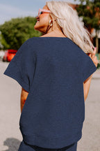 Navy Blue Textured Loose Fit T-Shirt + Pant Set