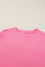 Navy Blue Textured Loose Fit T-Shirt + Pant Set